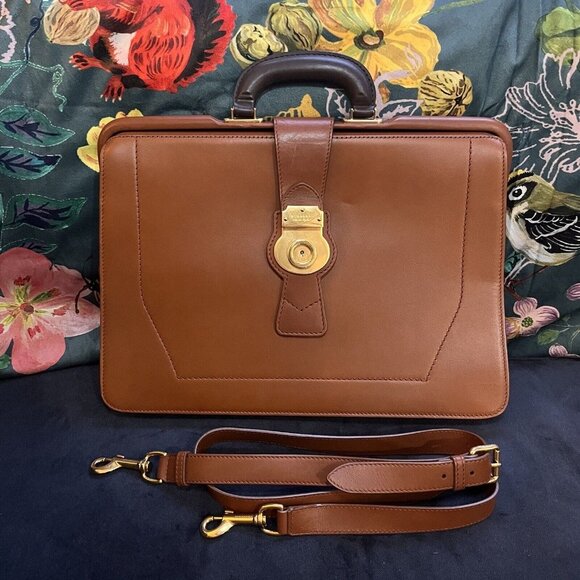 BURBERRY PORTFOLIO CASE W GOLD HARDWARE Doctor Bag DK88 - Leather - Brown - Picture 2 of 16